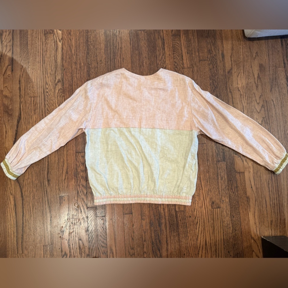 Isabel Marant Étoile Beige and Pink Colorblock Linen Bomber Jacket Size 42 - Picture 6 of 7